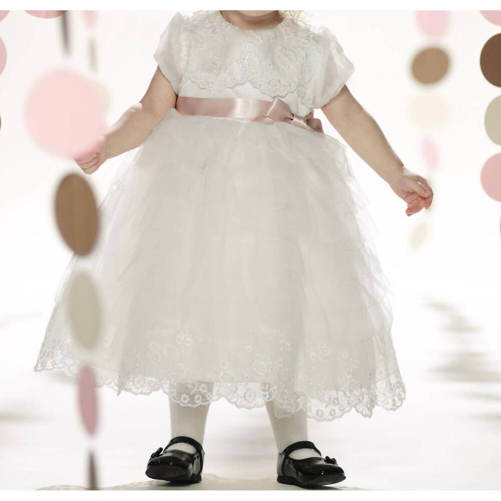NEW JOAN CALABRESE petal embroidered layer tulle fancy dress in ivory